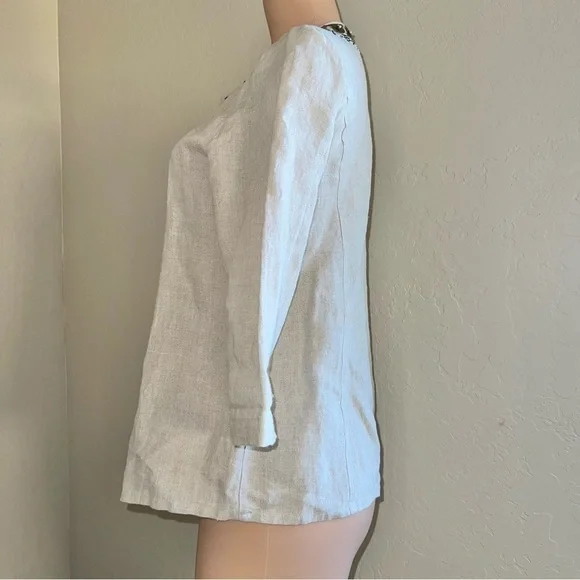 Chico's NWOT Duster Embellished Coin 3/4 Sleeve Tan Blazer Top Size 0 Small - Picture 8 of 10